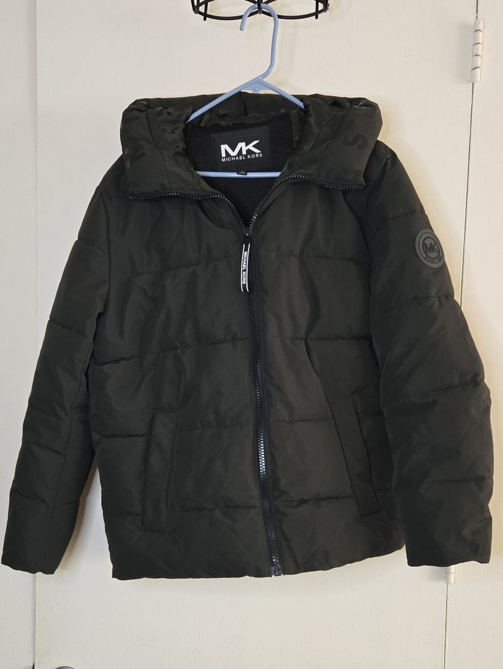 Michael Kors Dark Olive Green Hooded Puffer Jacket